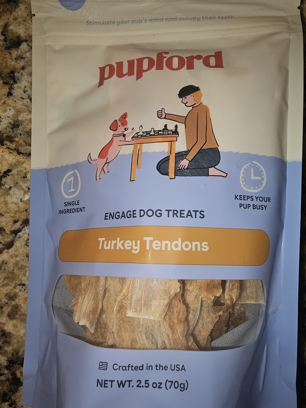 PupFord Pupford Turkey Tendons Dog Treats - Blue/Orange/White Packaging
